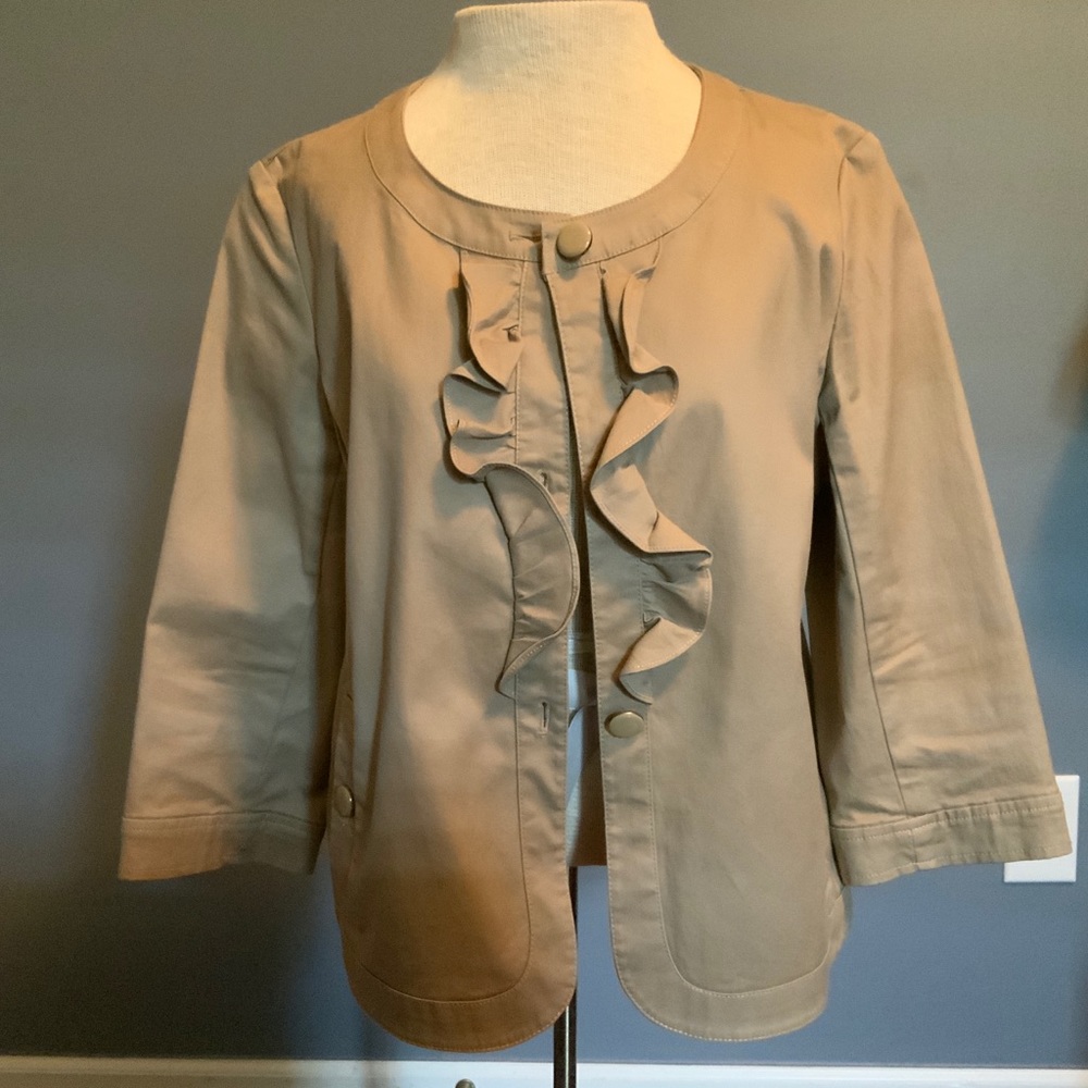 Talbots Petite Beige Ruffled Buttoned Jacket